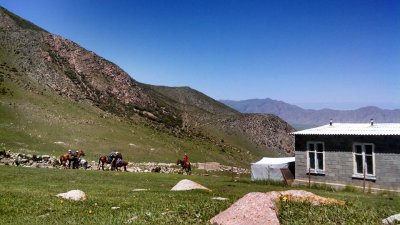 Horseback riding, yurt building