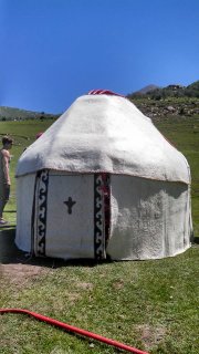 Horseback riding, yurt building